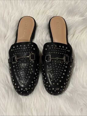 BCBGeneration Black Studded Leather Slip-On Mules